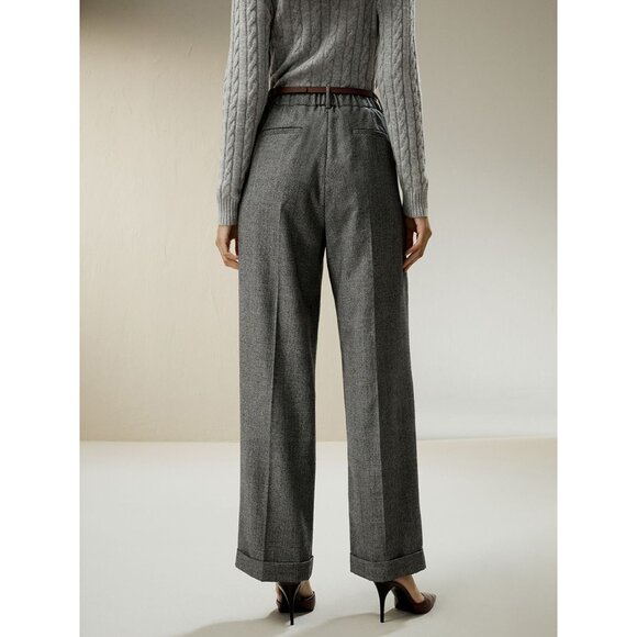 Lilysilk Wide Leg Wool Flannel Suit Trousers in Glen Check - Picture 3 of 7